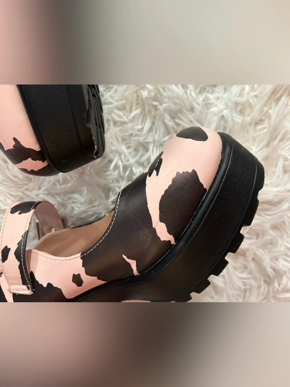 Dolls Kill Koi Harajuku Lolita Cow Kawaii Print Platform Chunky Heel Mary Jane 6